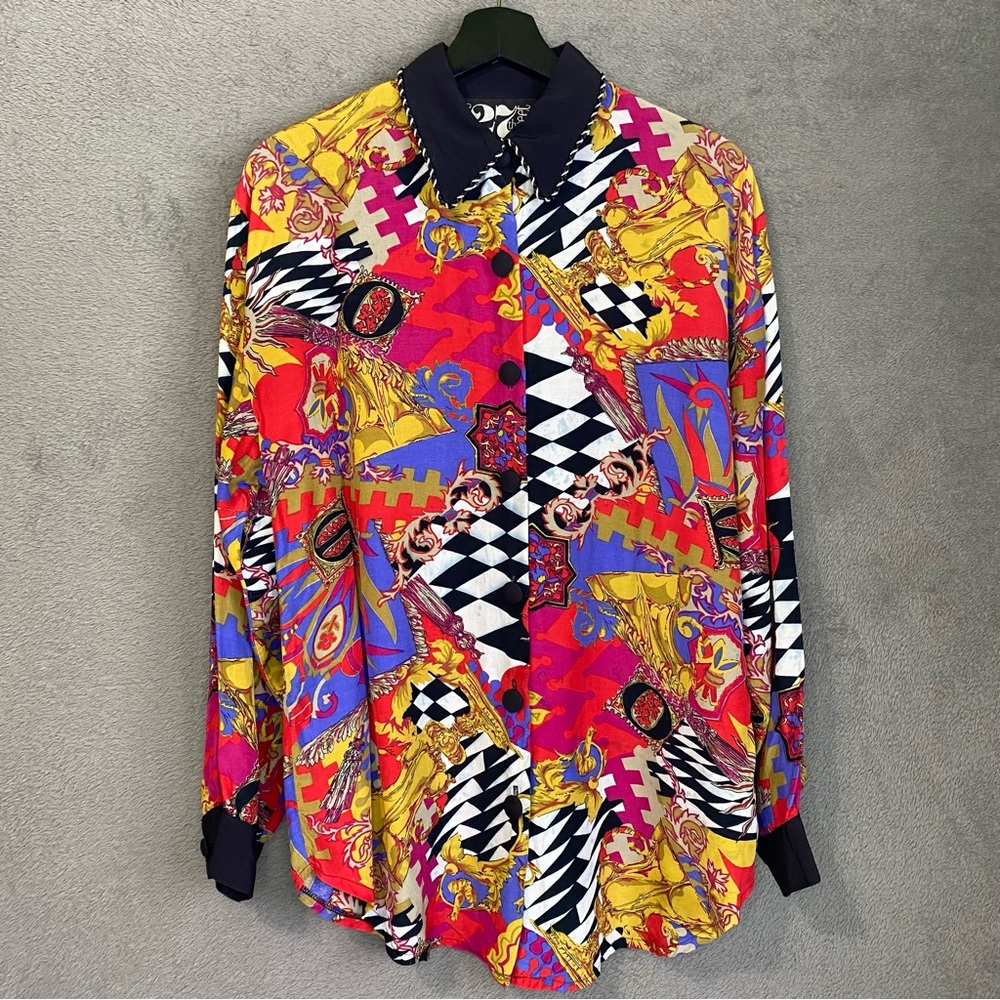Vintage 90s Button Down Part Dress Shirt Sz Medium Unisex USA Disco RARE